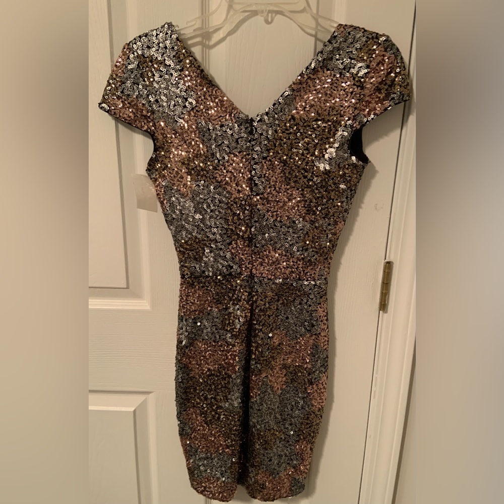 Evening short sleeve sequence dress Ross gold/ gold and silver